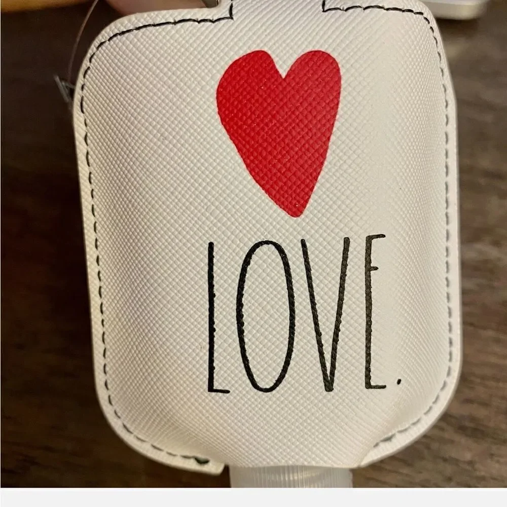 Rae Dunn LOVE Hand Sanitation Holder w/ Travel Bottle & Key Chain NEW Heart